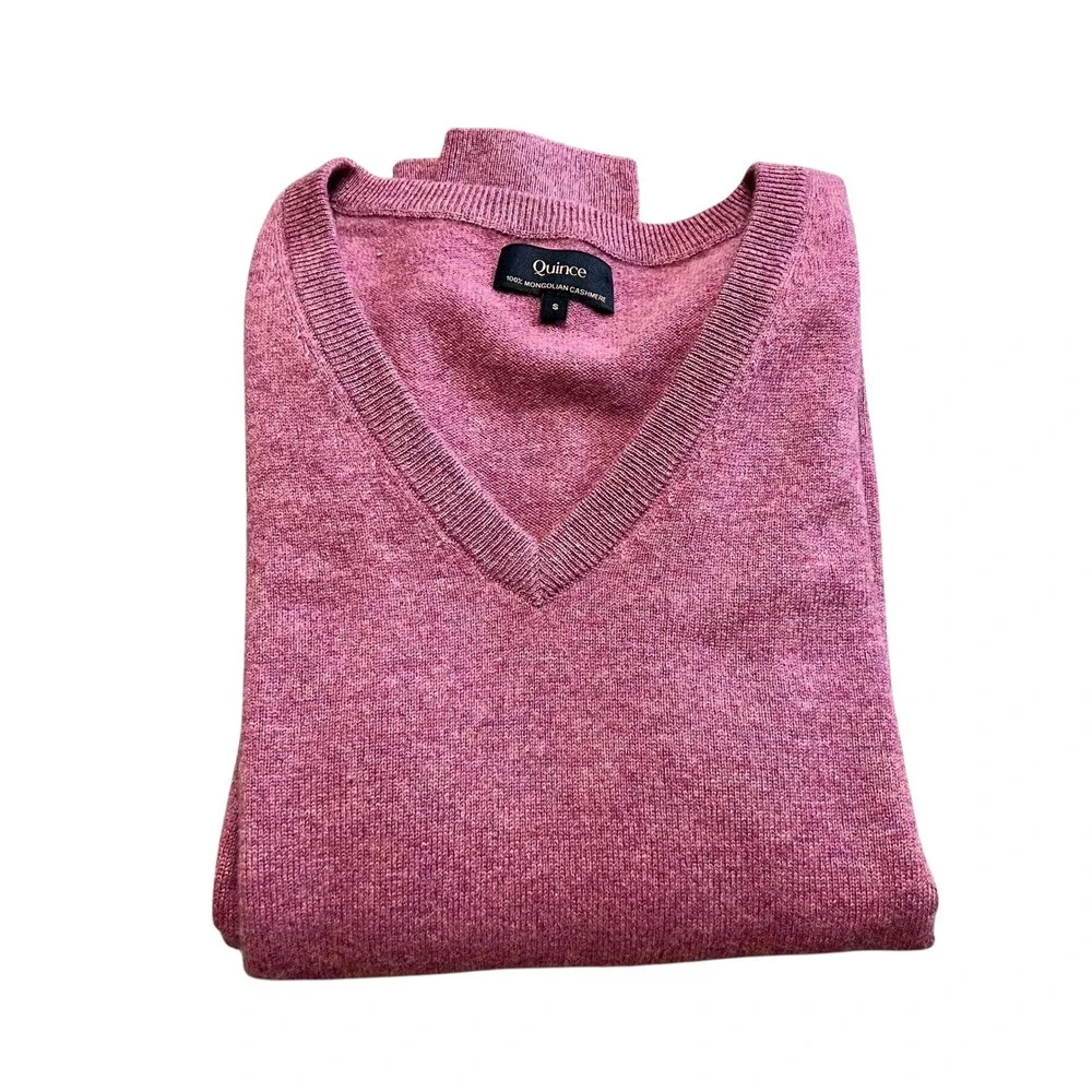 Quince Mongolian Cashmere V-Neck Sweater Magenta Pink Heather Small - Picture 5 of 9